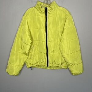 SANCTUARY Just Chill Puffer Jacket Women XS Green Full Zip Cropped Zip Pockets